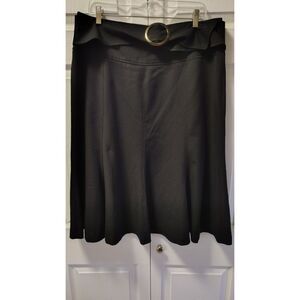 East 5th Size 16 Black A-Line Skirt Belted with Gold Circle Buckle Knee Length